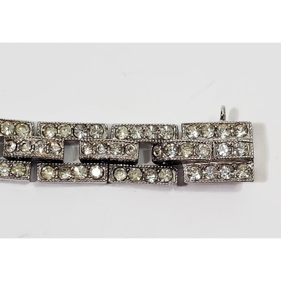 Vintage Eisenberg Ice Clear Rhinestone Silver Tone Link Bracelet  Safety Chain - Picture 3 of 16